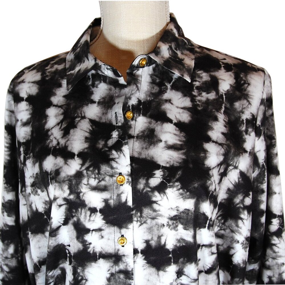 Alexia Admor Emersyn Shirt Dress Black & White Long Sleeve Tie Dye NWT - Size 14